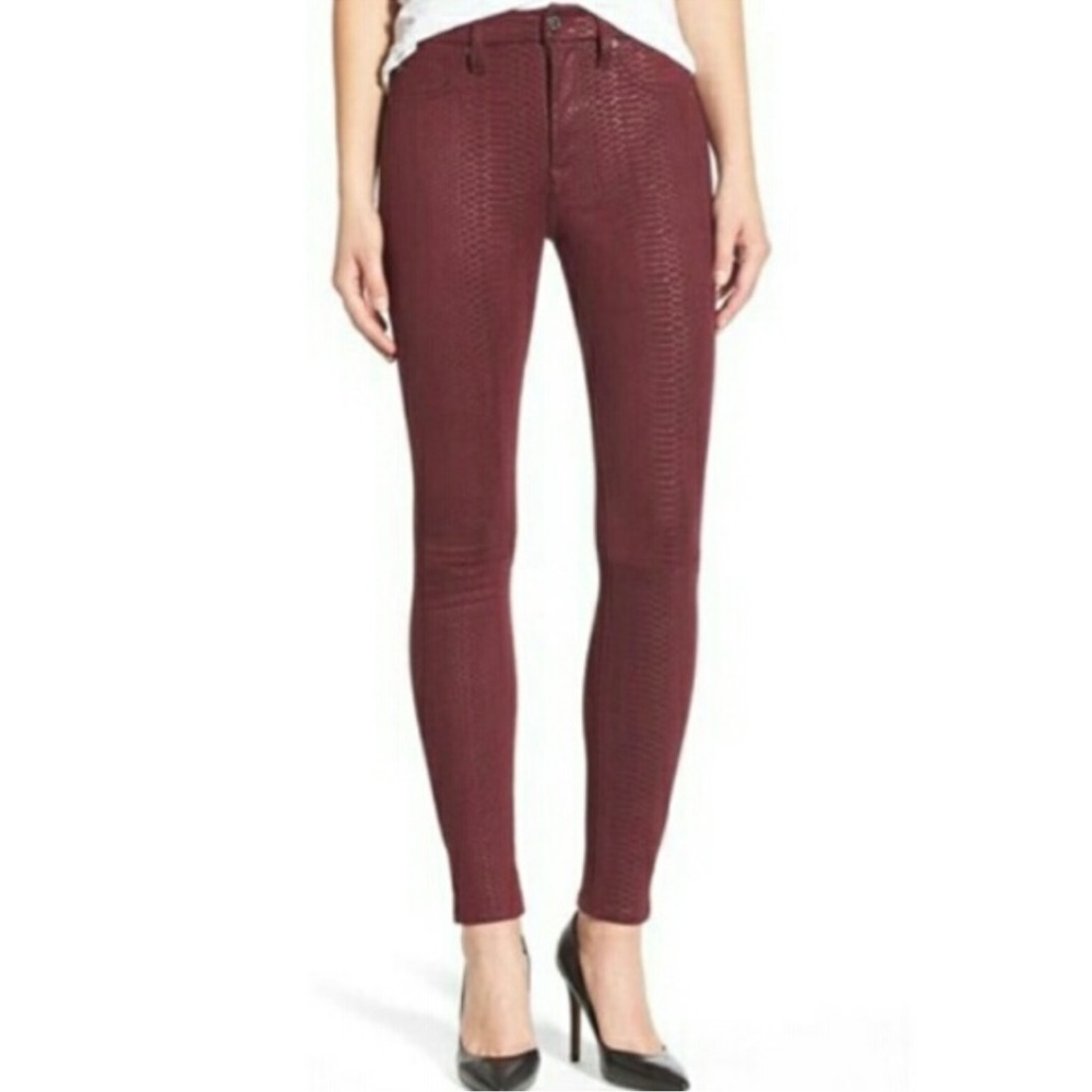 7 For All Mankind Jeans Snakeskin Textured Faux Suede Skinny Leggings 29 Purple
